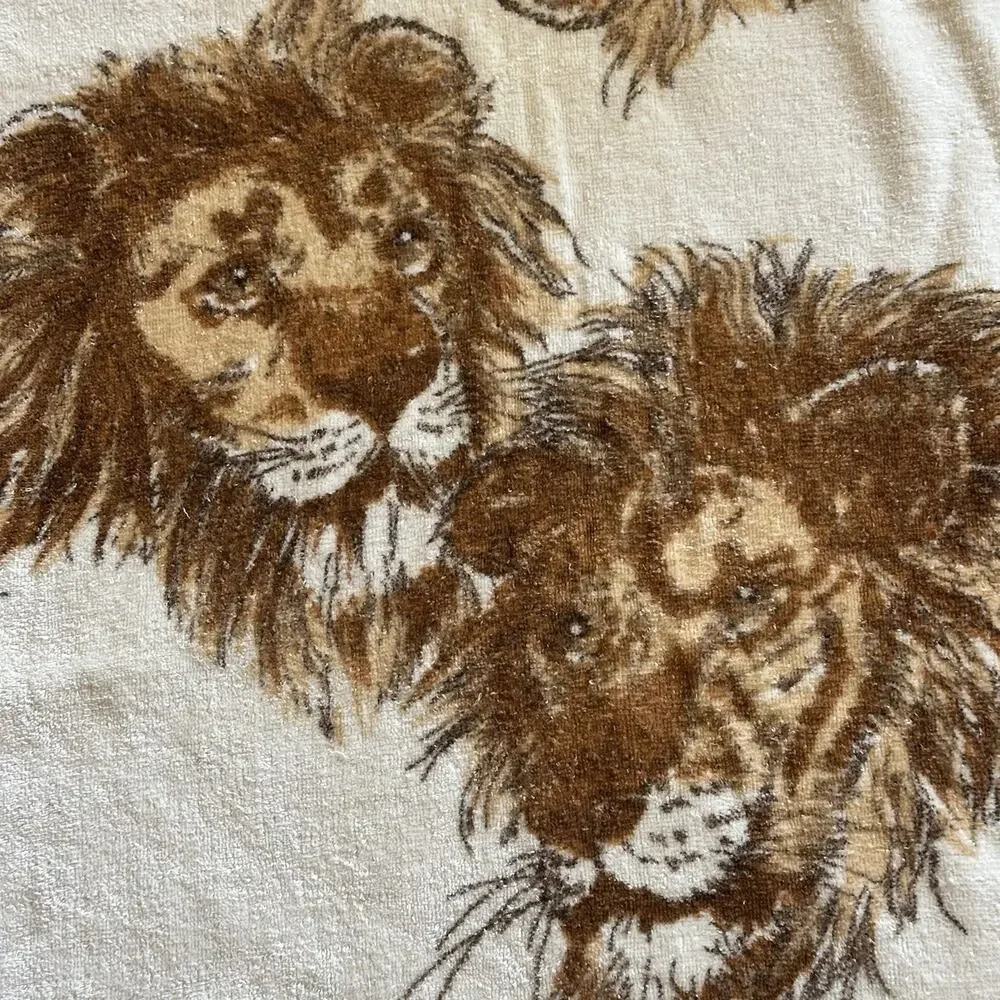 Vintage Royal Terry Lion Bath Towel MCM Safari Made USA Fringe 24x41 Brown